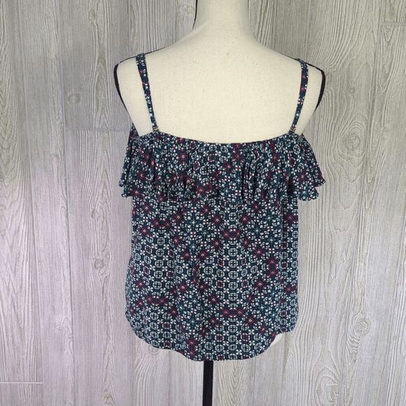 Roxy Mosaic Tile Print Ruffle Cami Top Size XL Blue and Red Removeable Straps - Picture 4 of 8